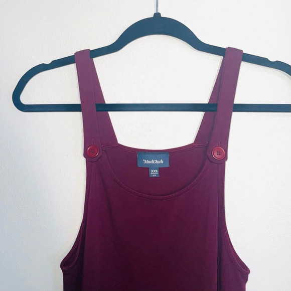 ModCloth Love of Layering Burgundy Pocket Overall Mini Dress XXsmall Women’s - Picture 3 of 11
